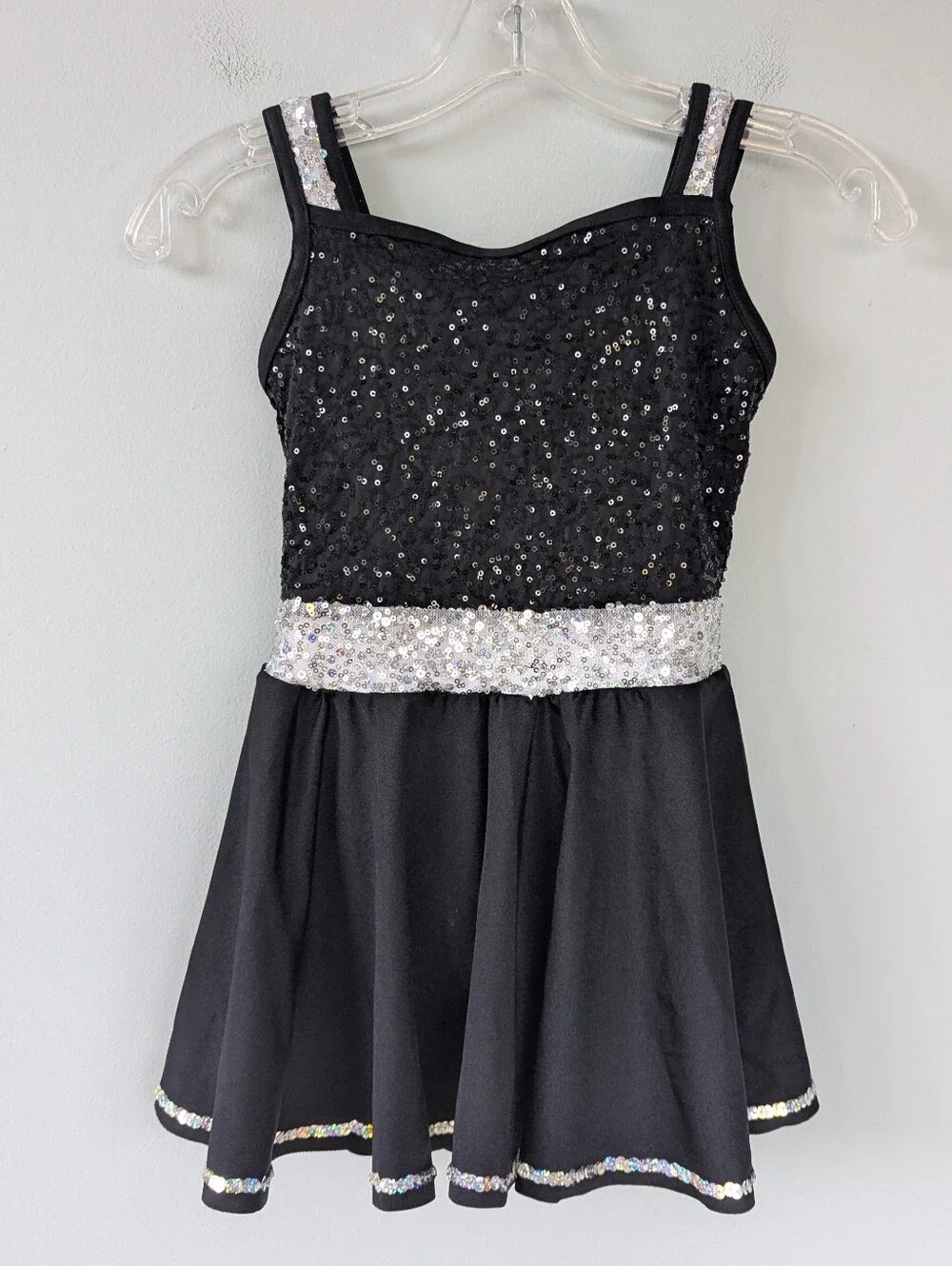 Weissman Girls IC Black & Silver Sequin Bow Dance Dress Costume